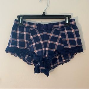 Navy Blue Gingham Plaid Sleeping Shorts